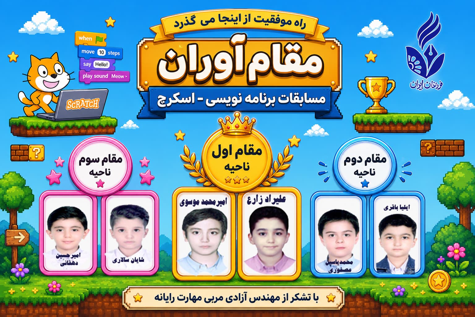 برگزیدگان ناحیه در مسابقات علمی پژوهشی در رشته اسکرچ